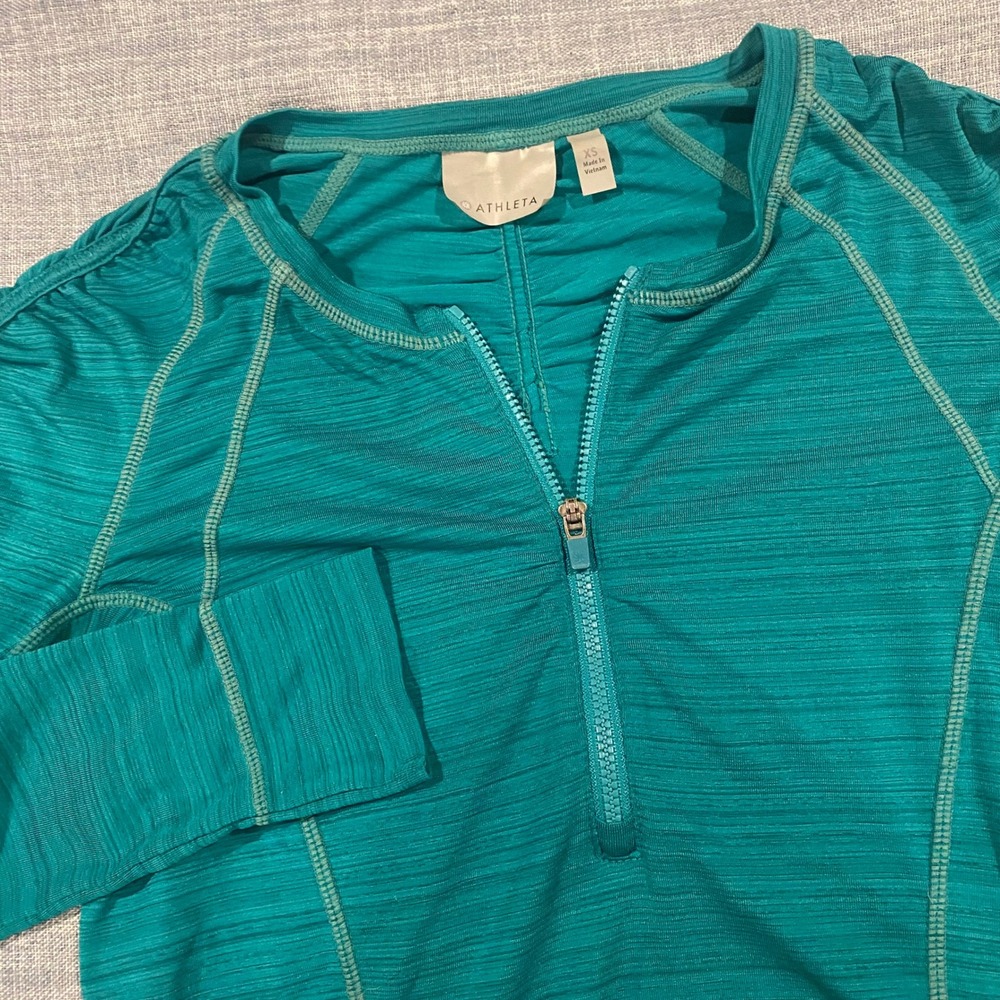 Athleta Womens XS Teal Space Dye Quarter Zip Long Sleeve Running Top Gym Bike